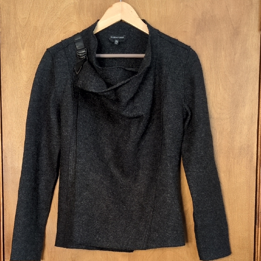 Eileen Fisher Boiled Wool Cowl Neck Sweater Wrap Size S/P